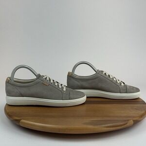 Womens Ecco Soft 7 Gray Nubuck Leather Casual Low‎ Lace Up Sneakers Size EU 37